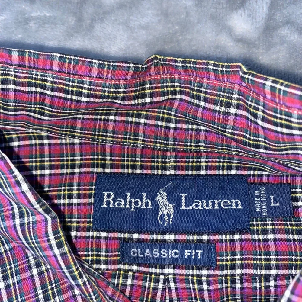 Ralph Lauren Classic‎ Fit Plaid Button Down Shirt Mens Large Purple